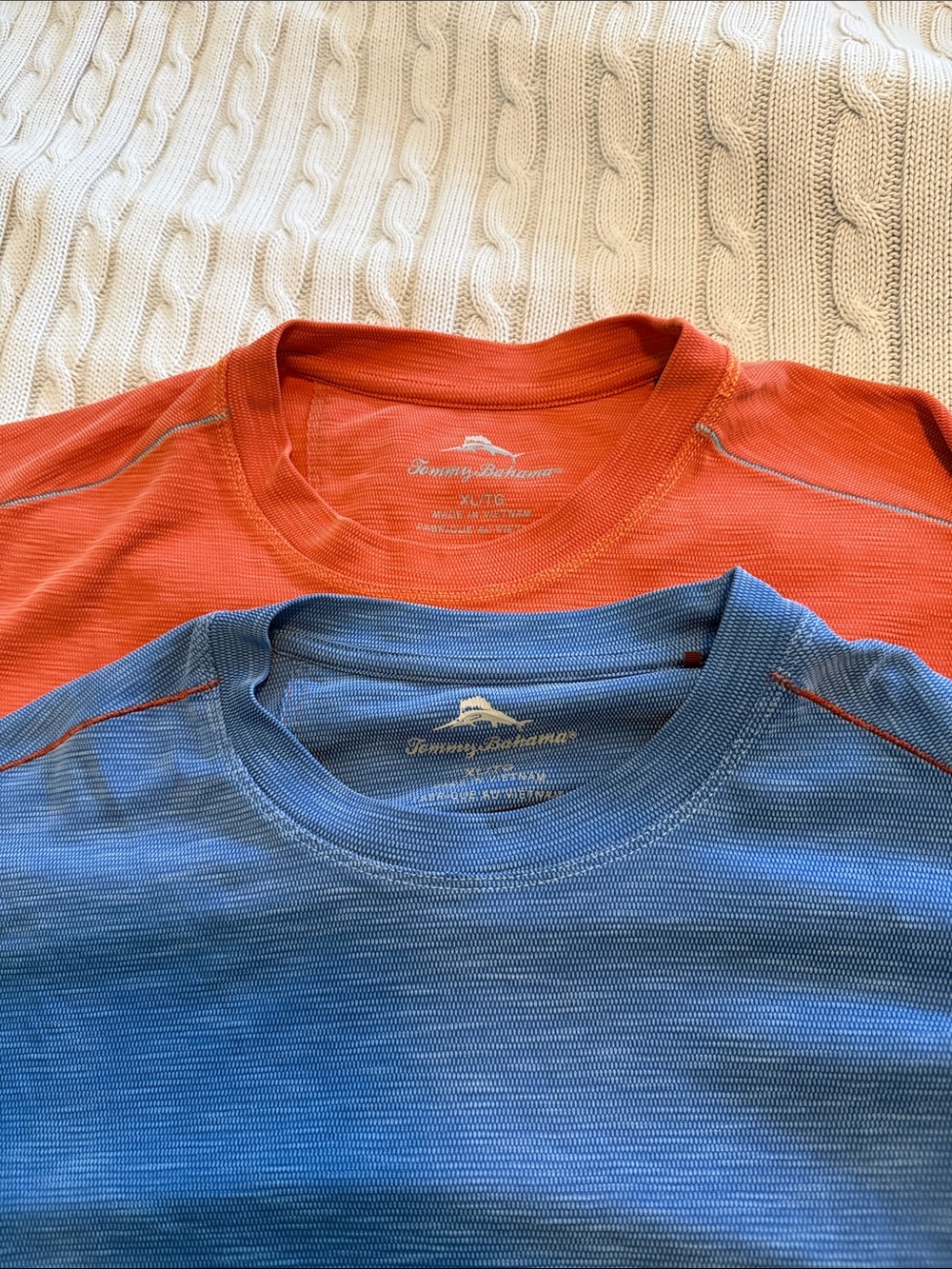 Tommy Bahama Coral and Sky Blue Short Sleeve Crew Tops